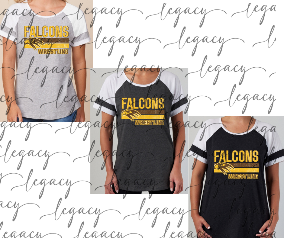 Falcons Wrestling Distressed Stripes Colorblock Women's Tee Multi Color Options Falcon Wrestling 2025