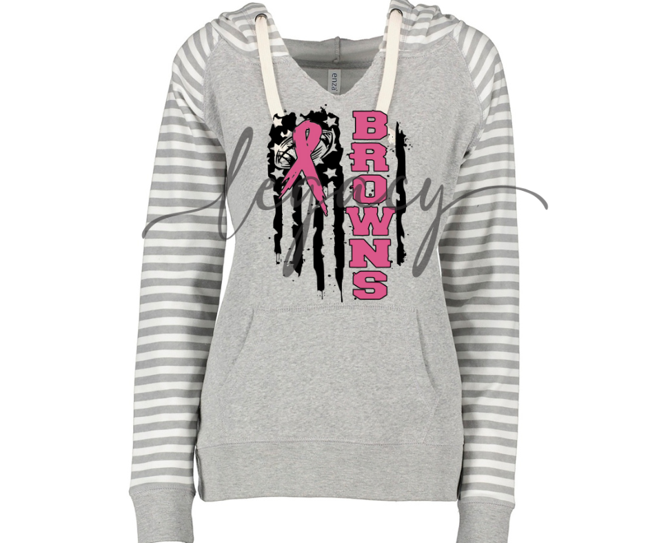Football Flag Pink Out Football Striped Sleeves Hoodie Top Options Ogemaw Browns 2025 Falcon Football