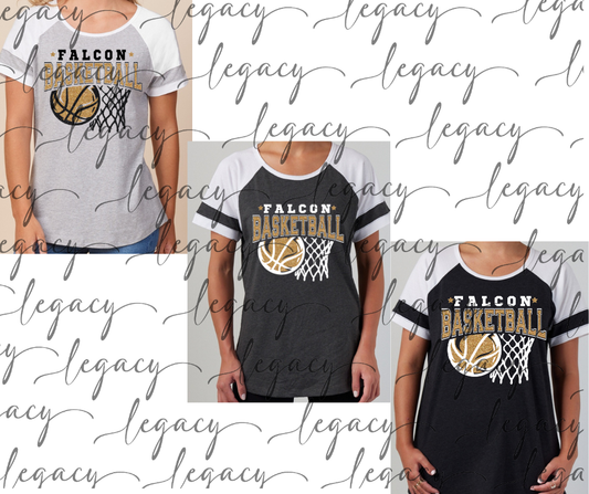Falcons Basketball Faux Glitter Net Colorblock Women's Tee Multi Color Options Falcon Basketball 2025