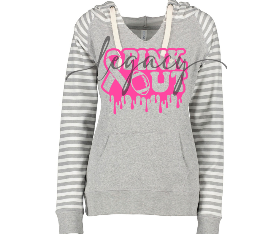 Pink Out Football Drip Striped Sleeves Hoodie Top Options Ogemaw Browns 2025 Falcon Football