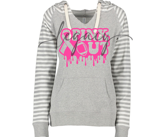 Pink Out Football Drip Striped Sleeves Hoodie Top Options Ogemaw Browns 2025 Falcon Football