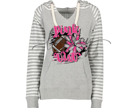 Football & Pom Pink Out Football Striped Sleeves Hoodie Top Options Ogemaw Browns 2025 Falcon Football