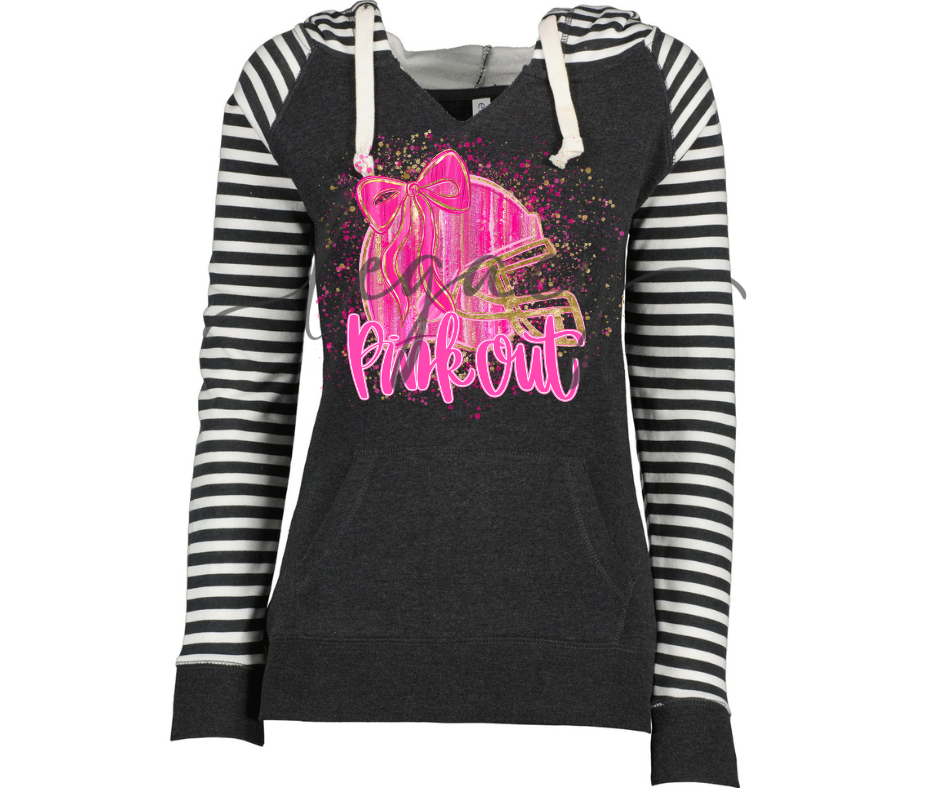 Pink Out Football Helmet Striped Sleeves Hoodie Top Options Ogemaw Browns 2025 Falcon Football