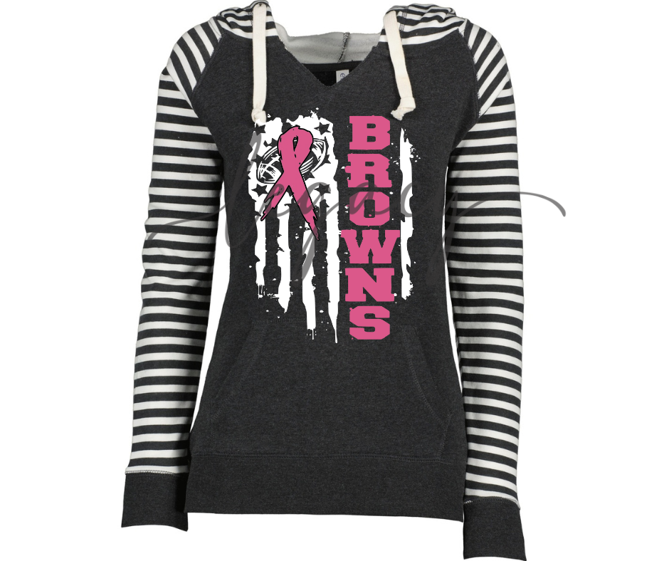 Football Flag Pink Out Football Striped Sleeves Hoodie Top Options Ogemaw Browns 2025 Falcon Football