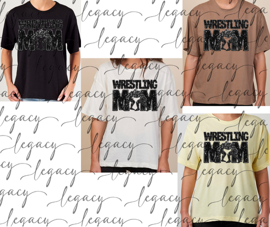 Wrestling MOM Faux Glitter Wrestling 2025 Boxy Women's Tee Multi Color Options Wrestling 2025