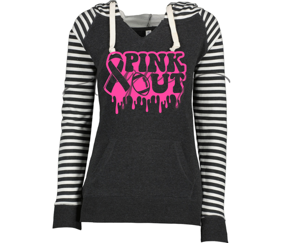 Pink Out Football Drip Striped Sleeves Hoodie Top Options Ogemaw Browns 2025 Falcon Football