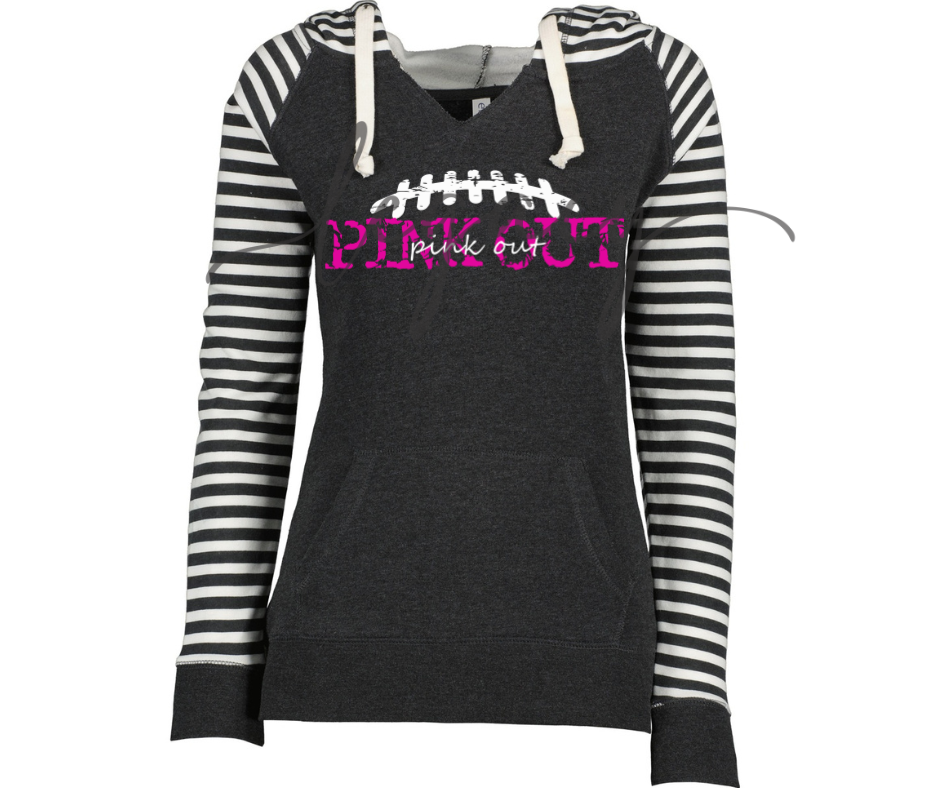 Football Cursive Pink Out Football Striped Sleeves Hoodie Top Options Ogemaw Browns 2025 Falcon Football