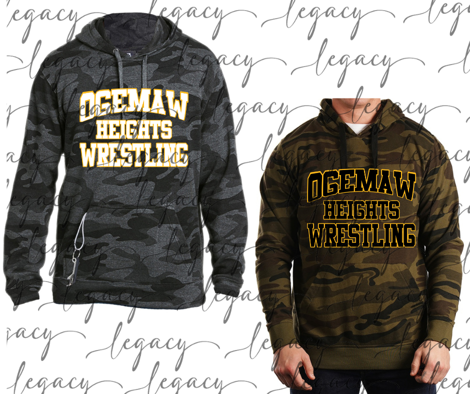 Ogemaw Heights Wrestling CAMO Hoodie Options Falcon Wrestling 2025