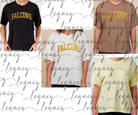 Falcons Gold Foil Boxy Women's Tee Multi Color Top Option