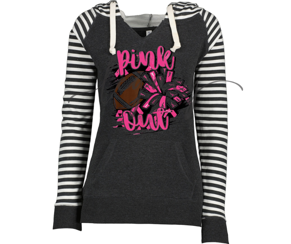 Football & Pom Pink Out Football Striped Sleeves Hoodie Top Options Ogemaw Browns 2025 Falcon Football