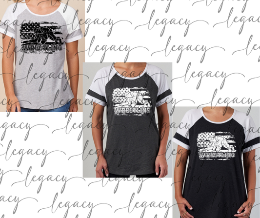 Flag Wrestlers Wrestling 2025 Colorblock Women's Tee Multi Color Options