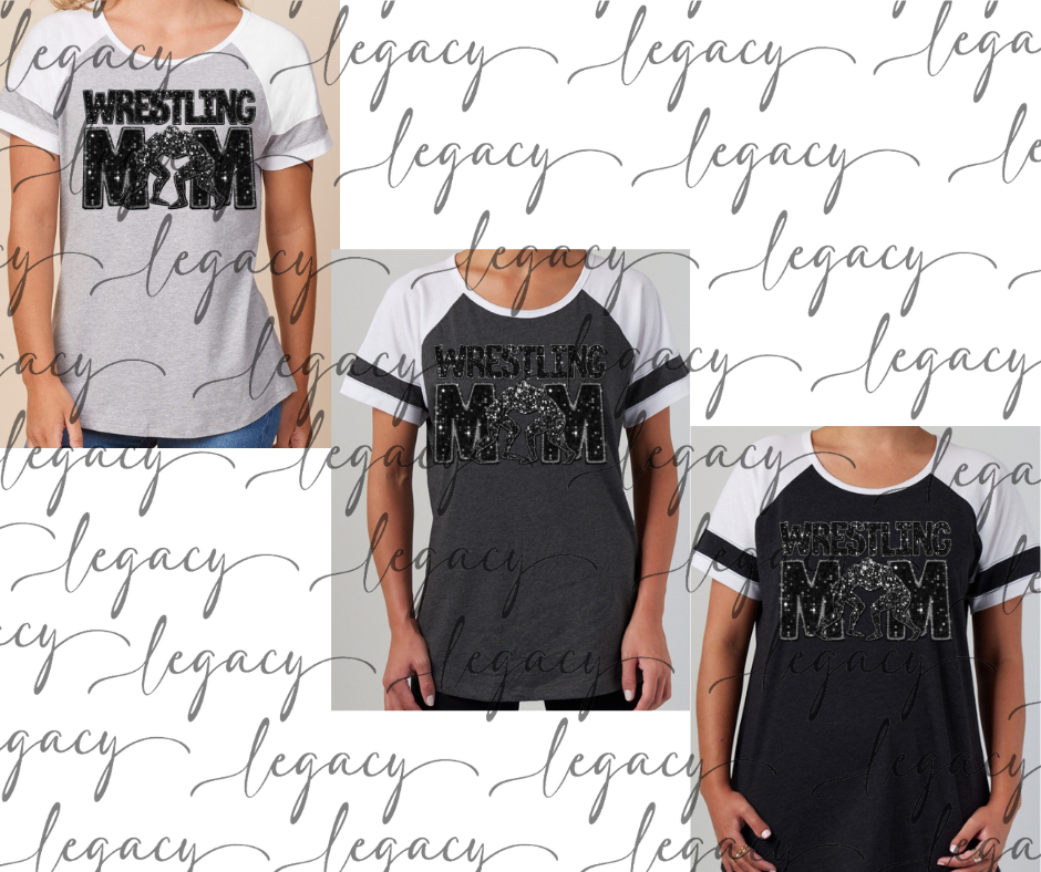 Wrestling MOM Faux Glitter Wrestling 2025 Colorblock Women's Tee Multi Color Options Wrestling 2025