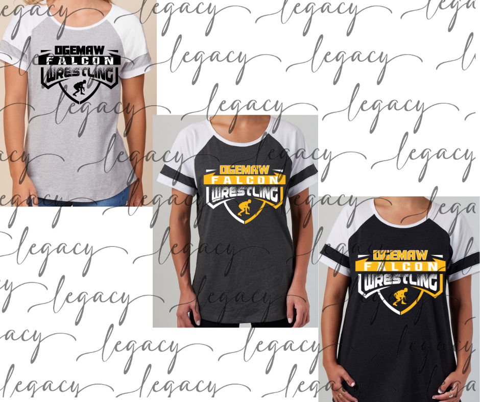 Ogemaw Falcon Wrestling Wrestler Colorblock Women's Tee Multi Color Options Falcon Wrestling 2025
