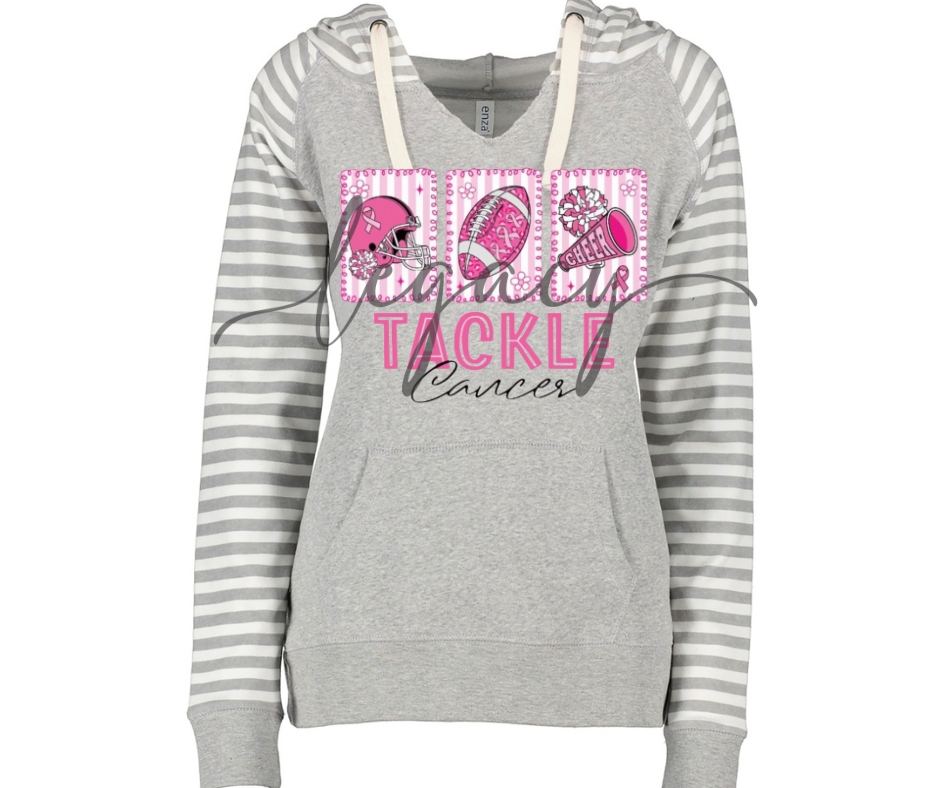 Tackle Cancer Pink Out Football Striped Sleeves Hoodie Top Options Ogemaw Browns 2025 Falcon Football