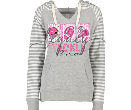 Tackle Cancer Pink Out Football Striped Sleeves Hoodie Top Options Ogemaw Browns 2025 Falcon Football