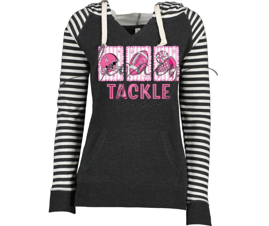 Tackle Cancer Pink Out Football Striped Sleeves Hoodie Top Options Ogemaw Browns 2025 Falcon Football