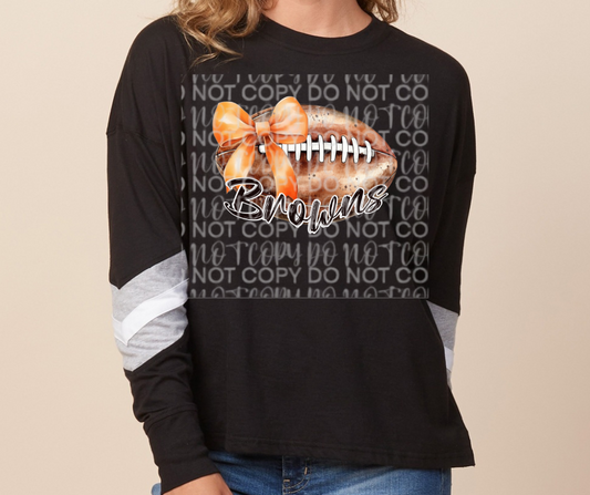 Browns Vintage Football Bow Long Sleeve Color Block Top Ogemaw Browns 2025