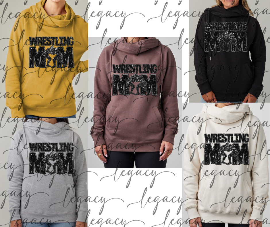 Wrestling MOM Faux Glitter Wrestling 2025 Cowl Neck Top Options Wrestling 2025