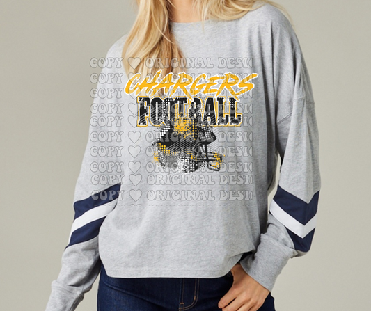 Chargers Grunge Football Banner Long Sleeve Color Block Top Mio Chargers 2025