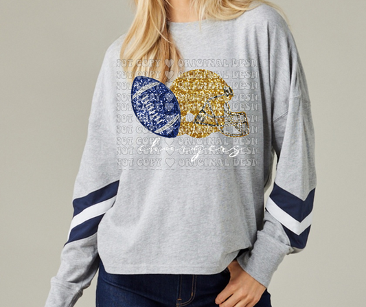 Chargers Faux Glitter football Helmet Long Sleeve Color Block Top Mio Chargers 2025