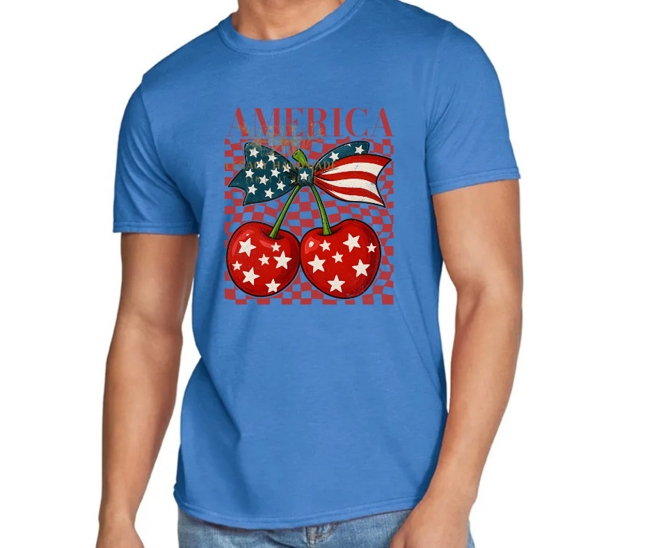 America Cherries Checkered Stars Cutesy 4th Red White & Blue American Pride America Freedom 2025