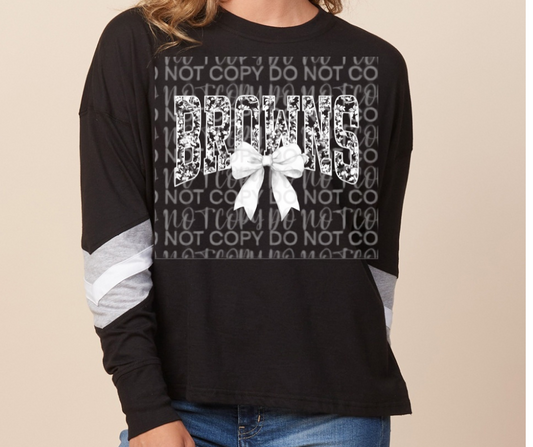 Browns Floral Bow Long Sleeve Color Block Top Ogemaw Browns 2025