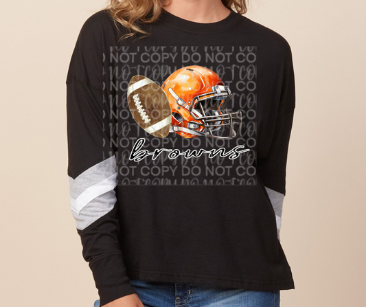 Browns Football Helmet Football Cursive Long Sleeve Color Block Top Ogemaw Browns 2025