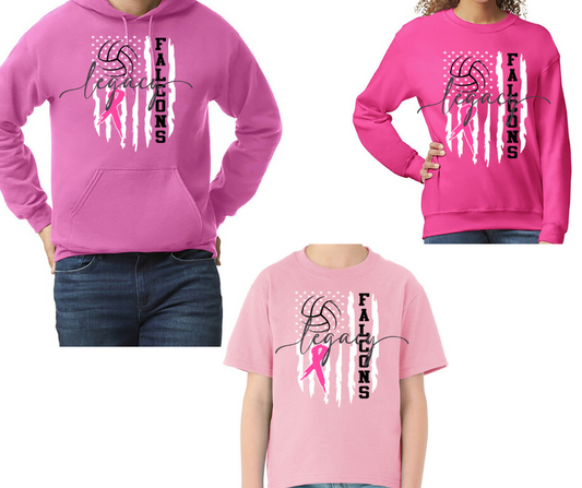 PINK Cotton/Poly Blend Top Options Pink Out Volleyball Falcons Flag 2025