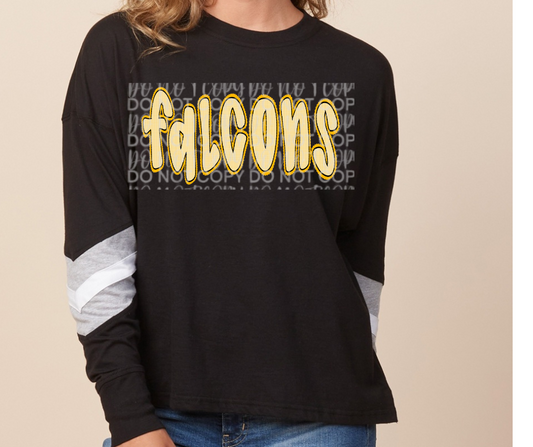 Falcons yellow lettering Long Sleeve Color Block Top Ogemaw Falcons 2025