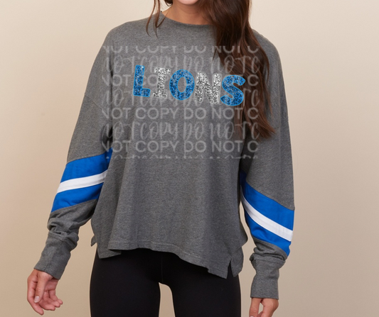 Lions Football Faux Glitter Striped Sleeves Hoodie Top Options One Pride