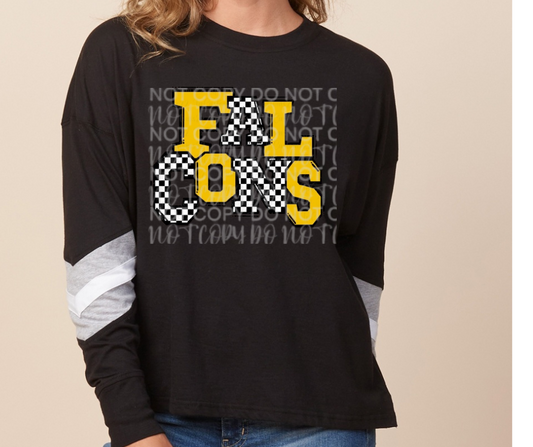 Falcons yellow checkered Long Sleeve Color Block Top Ogemaw Falcons 2025