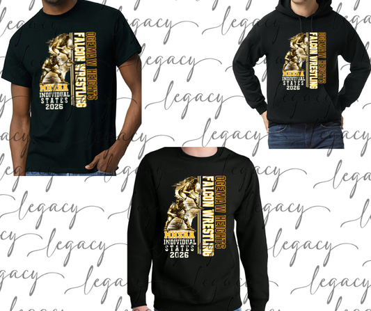 OHHS Falcon Wrestling Individual States Cotton/Poly Blend Adult Youth Top Options