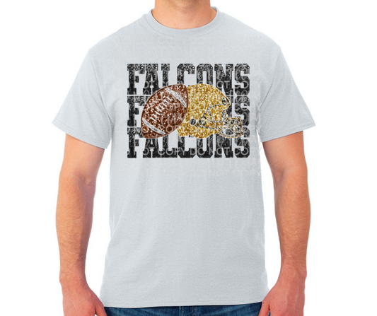 Ogemaw Falcon Football 2025 FAUX GLITTER STACKED FALCONS FOOTBALL HELMET Falcon Sports Cotton/Poly Blend Top Options