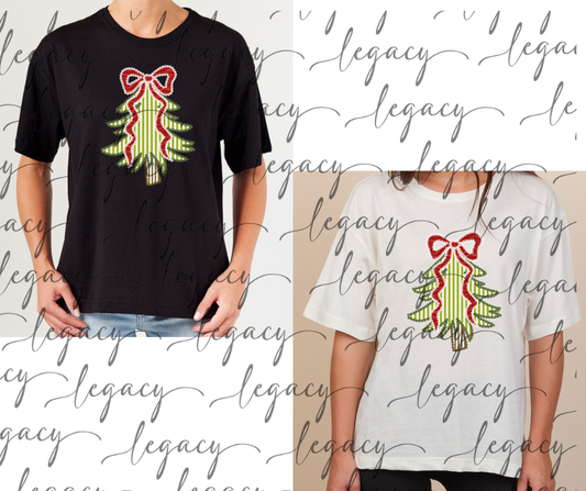 Bow & Tree Boxy Women's Tee Multi Color Options Holiday Magic