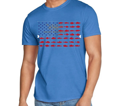 Fish Silhouette Flag 4th Red White & Blue American Pride America Freedom 2025