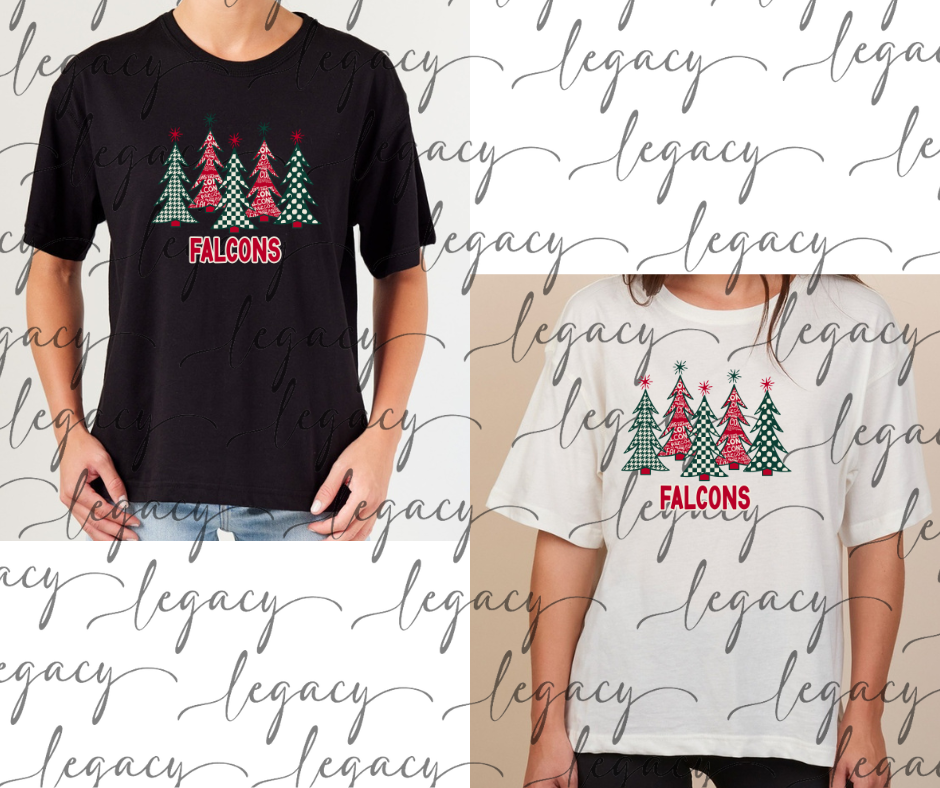 Falcons Tree Boxy Women's Tee Multi Color Options Holiday Magic