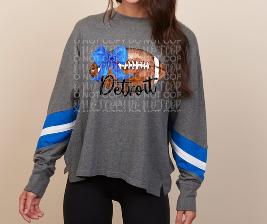 Lions Football Bow Long Sleeve Color Block Top Options One Pride