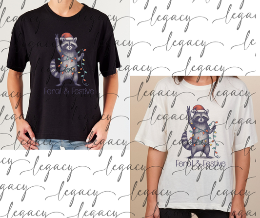 Feral & Festive Boxy Women's Tee Multi Color Options Holiday Magic