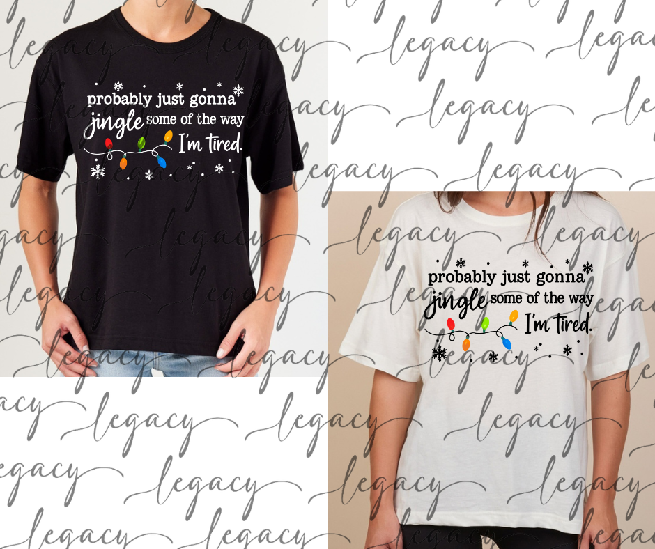 Jingle Tired Boxy Women's Tee Multi Color Options Holiday Magic