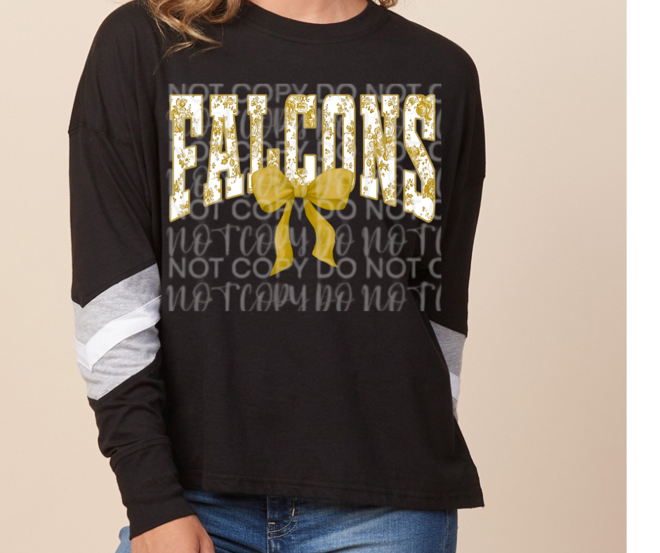 Falcons floral bow Long Sleeve Color Block Top Ogemaw Falcons 2025