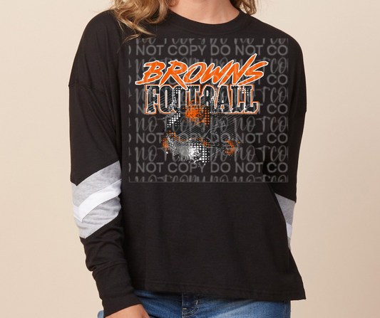 Browns Football Grunge Helmet Long Sleeve Color Block Top Ogemaw Browns 2025