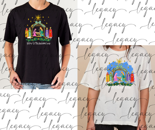 Nativity Scene Boxy Women's Tee Multi Color Options Holiday Magic
