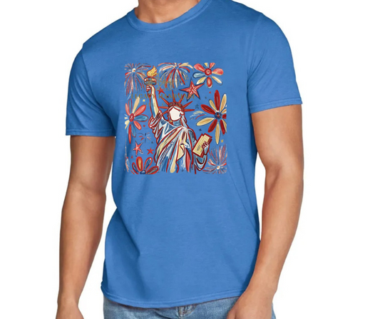 Lady Liberty Floral Fireworks 4th Red White & Blue American Pride America Freedom 2025