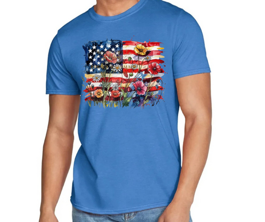 Floral Flag Watercolor 4th Red White & Blue American Pride America Freedom