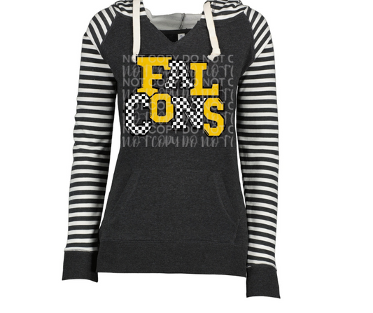 Falcons yellow checkered Striped Sleeves Hoodie Top Options Ogemaw Falcons 2025