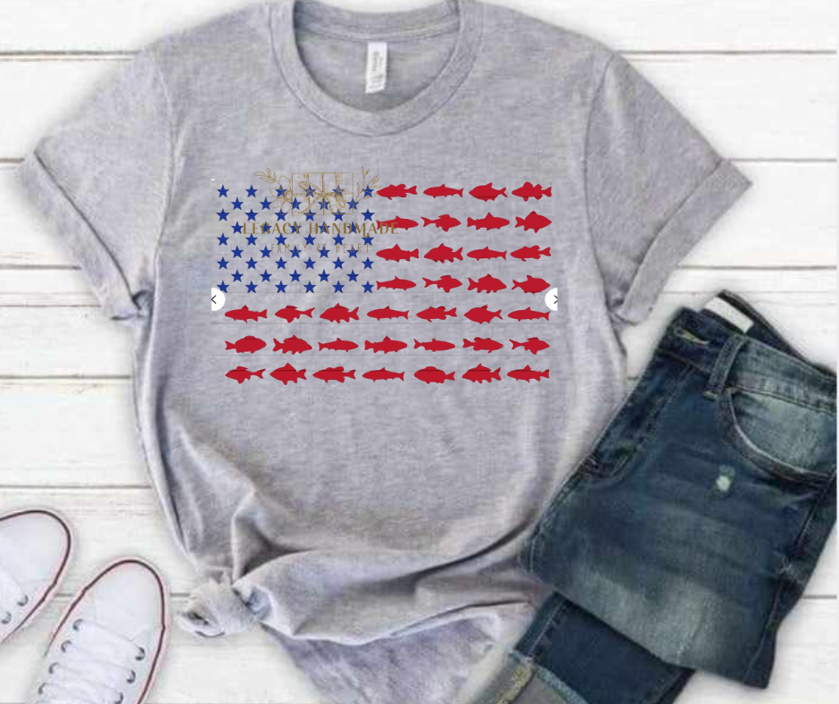 Fish Silhouette Flag 4th Red White & Blue American Pride America Freedom 2025