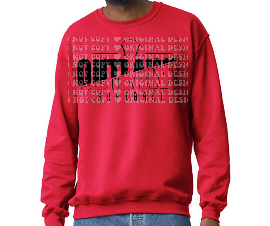 Ogemaw Outlaws 2025 Softball Red Black Gray Top Options Split Word