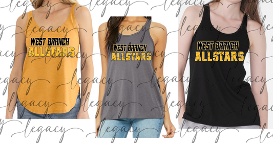West Branch Allstars 2026 Tank Options Baseball jersey font Allstars
