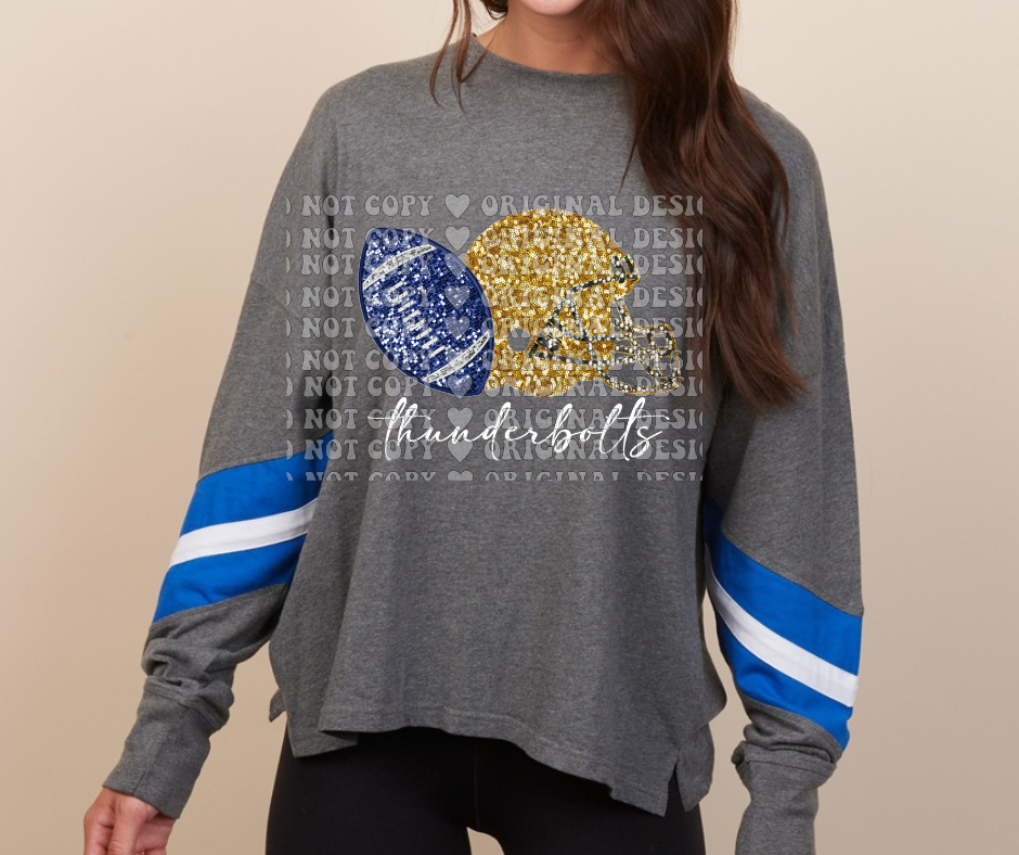 Thunderbolts Faux Glitter helmet football Long Sleeve Color Block Top Mio Thunderbolts 2025
