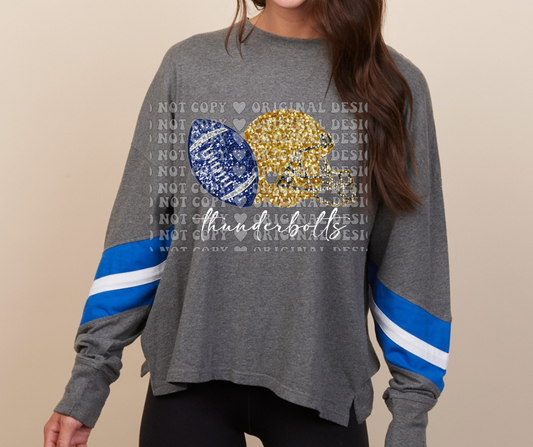 Thunderbolts Faux Glitter helmet football Long Sleeve Color Block Top Mio Thunderbolts 2025